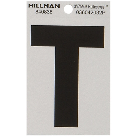Hillman 3 in. Black and Silver Reflective Adhesive Letter T, Mylar
