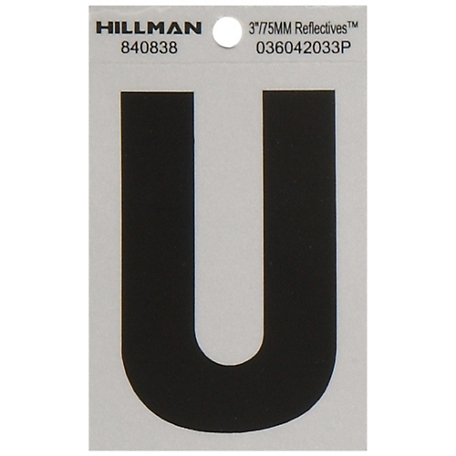 Hillman 3 in. Black and Silver Reflective Adhesive Letter U, Mylar