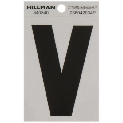 Hillman 3 in. Black and Silver Reflective Adhesive Letter V, Mylar