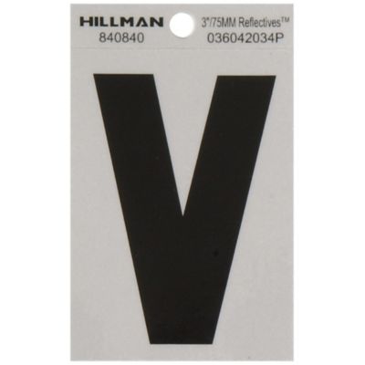 Hillman 3 in. Mylar Reflective Adhesive House Letter V, Black/Silver