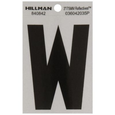 Hillman 3 in. Black and Silver Reflective Adhesive Letter W, Mylar