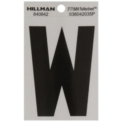 Hillman 3 in. Mylar Reflective Adhesive House Letter W, Black/Silver