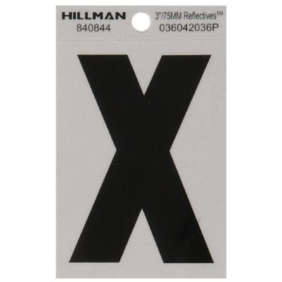 Hillman 3 in. Black and Silver Reflective Adhesive Letter X, Mylar
