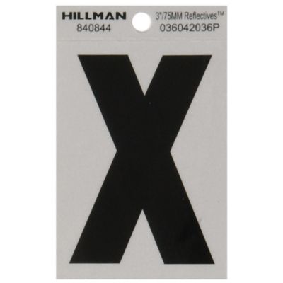 Hillman 3 in. Mylar Reflective Adhesive House Letter X, Black/Silver