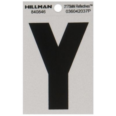 Hillman 3 in. Black and Silver Reflective Adhesive Letter Y, Mylar