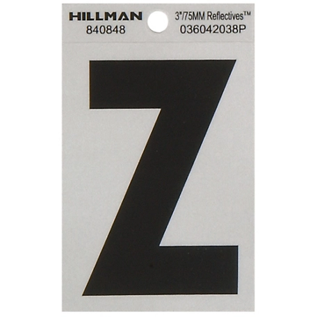 Hillman 3 in. Black and Silver Reflective Adhesive Letter Z, Mylar