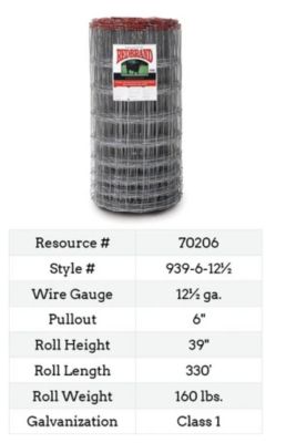 Image showing  330 ft. x 39 in. 12.5 Gauge Square Deal Woven Wire Field Fence