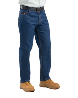 Berne Men's Flame-Resistant Relaxed Fit Mid-Rise 5-Pocket Washed Denim Work Jeans