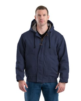 Berne Men's Flame-Resistant Duck Quilt-Lined Hooded Jacket, 10 oz. Fabric Size