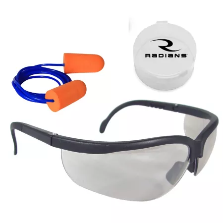 Radians Wired Safety Glasses and Earplugs Set Black Frame Gray Lens Safety Glasses