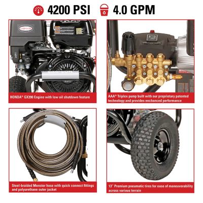 Image showing  4,200 PSI 4 GPM Gas Cold Water PowerShot Pressure Washer with Industrial Triplex Pump, Honda GX390 Engine, 49-State