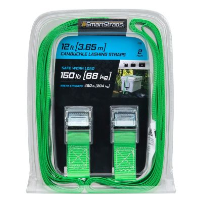 Image showing 7 th SmartStraps 1 in. x 12 ft. Green Light-Duty Lashing Strap, 150 lb. Capacity, 2 pk.