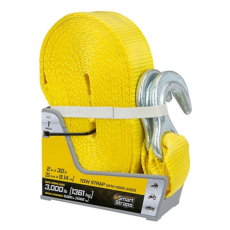 SmartStraps 30 Foot 9,000 lb Tow Strap with Hooks - Yellow