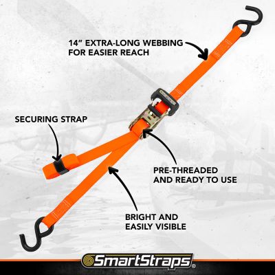 Image showing 6 th SmartStraps 1 in. x 10 ft. Padded Heavy-Duty Ratchet Tie Down Straps, 1,000 lb., Orange, 4 pk.