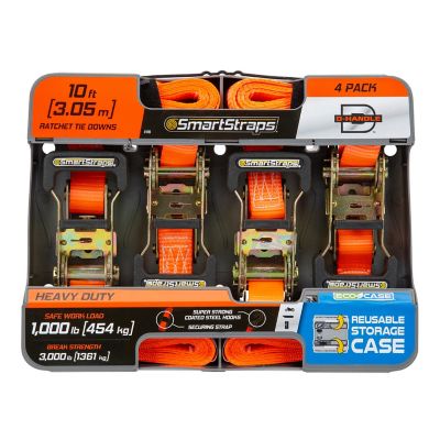 Image showing 9 th SmartStraps 1 in. x 10 ft. Padded Heavy-Duty Ratchet Tie Down Straps, 1,000 lb., Orange, 4 pk.