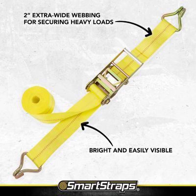 Image showing 5 th SmartStraps 3 in. x 30 ft. Commercial-Duty Ratchet Tie-Down with J-Hooks, 5,000 lb. Capacity, Yellow
