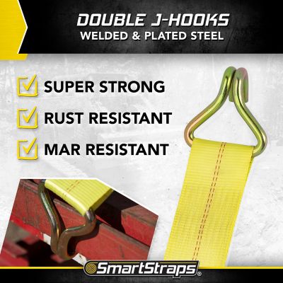 Image showing 6 th SmartStraps 3 in. x 30 ft. Commercial-Duty Ratchet Tie-Down with J-Hooks, 5,000 lb. Capacity, Yellow