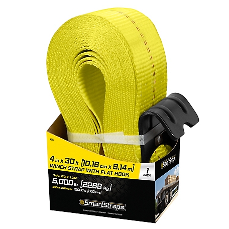 SmartStraps 30 Foot 9,000 lb Tow Strap with Hooks - Yellow