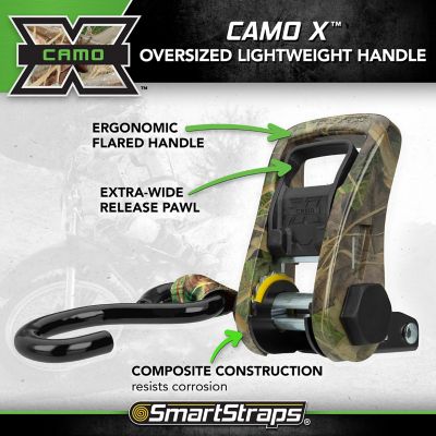 Image showing 5 th SmartStraps 10 ft. Ratchet Tie Downs, 1,500 lb., CamoX, Open Handle, 2 pk.