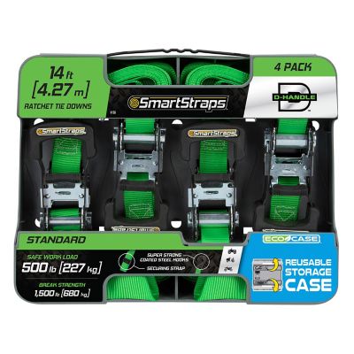 Image showing 9 th SmartStraps 1 in. x 14 ft. Padded Ratchet, 500 lb., Green, 4 pk.