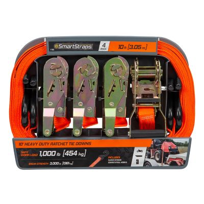 Image showing 9 th SmartStraps 1 in. x 10 ft. Non-Padded Heavy-Duty Ratchet, 1,000 lb., Orange, 4 pk.