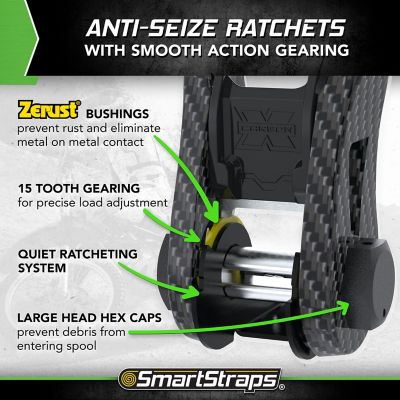 Image showing 6 th SmartStraps 1 in. x 14 ft. Premium CarbonX Tie Down, 500 lb., Green, 4 pk.