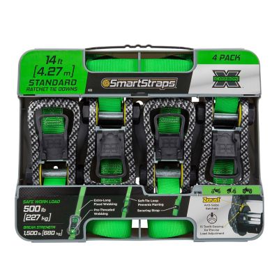 Image showing 9 th SmartStraps 1 in. x 14 ft. Premium CarbonX Tie Down, 500 lb., Green, 4 pk.
