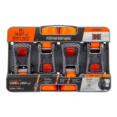 Image showing 9 th SmartStraps 1.25 in. x 14 ft. Premium CarbonX Tie Down, 1,000 lb., Orange, 4 pk.
