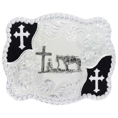 Montana Silversmiths Unisex Christian Cowboy Flourish Scallop Shape Brass Belt Buckle, 3611-731M