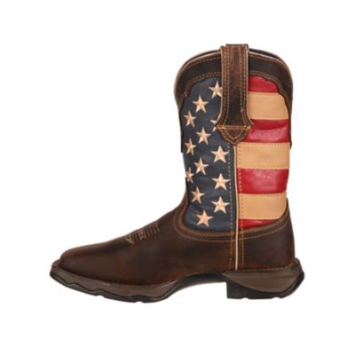 Winter Womens Mid calf Boots Slip on Cowbay Ankle American Flag Shoes Plus Size 