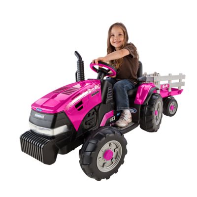 Peg Perego 12V Case IH Magnum Tractor and Trailer Ride-On Toy, Pink