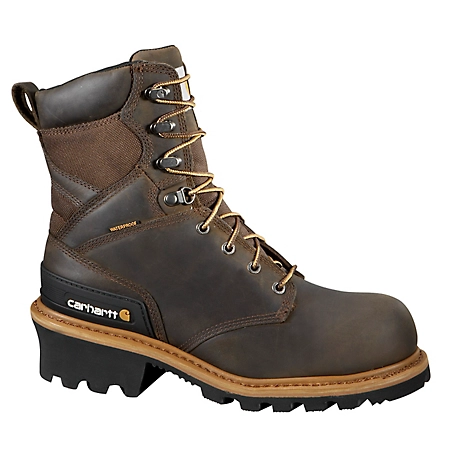 Carhartt Men's Waterproof Composite Toe Logger Boots, Oil-Tanned Vintage Saddle Leather, 8 in.