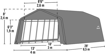Image showing 8 th ShelterLogic 12 ft. x 28 ft. x 8 ft. Peak Style Shelter, Green