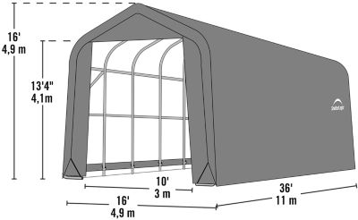 Image showing  16 ft. x 36 ft. x 16 ft. Peak Style Shelter, Green