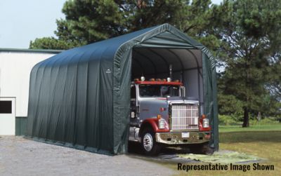 Image showing  16 ft. x 44 ft. x 16 ft. Peak Shelter, Green