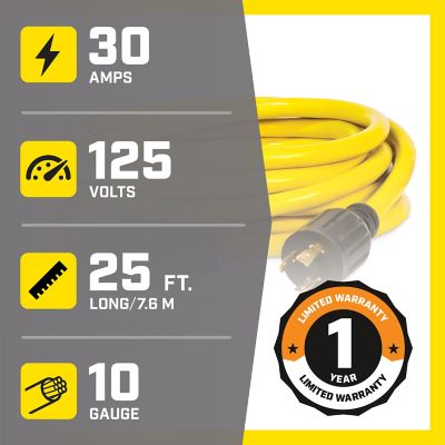 Image showing  25 ft. 125V 30A Fan-Style Generator Extension Cord, L5-30P to three 5-15R