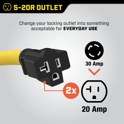 Image showing  3 ft. 125/250V 30A Generator Y-Adapter, L14-30P to two 5-20R