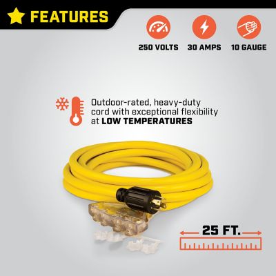Image showing  25-Foot 30-Amp 125/250-Volt Fan-Style Generator Extension Cord (L14-30P to four 5-20R)