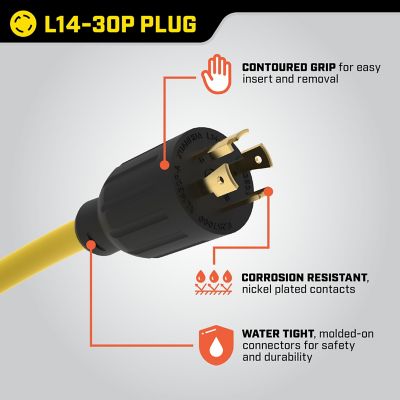 Image showing  25-Foot 30-Amp 125/250-Volt Fan-Style Generator Extension Cord (L14-30P to four 5-20R)