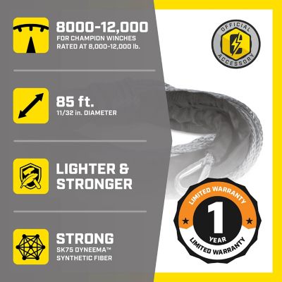 Image showing  85 ft. Dyneema Synthetic Winch Rope for 8,000-12,000 lb. Capacity Truck/SUV Winches, Gray