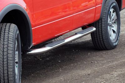 Image showing  3 in. Round Stainless Steel Nerf Bar Truck Step, Fits 1995-2001 Dodge Ram Quad Cab 1500/2500/3500