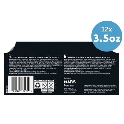 Image showing 7 th Cesar Savory Delights Adult Rotisserie Chicken/Beef Pate Wet Dog Food Variety Pack, 3.5 oz., 12 Trays