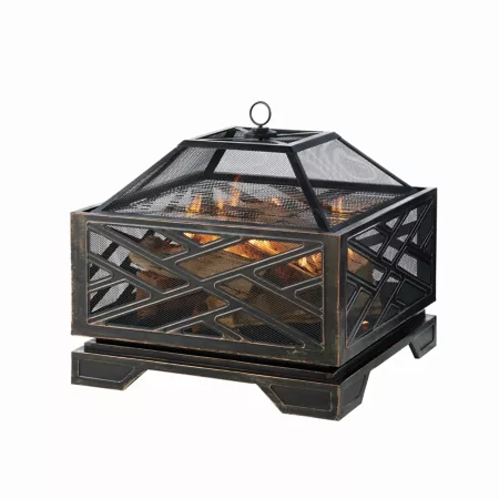 Pleasant Hearth Martin 26" Extra Deep Wood Burning Fire Pit Chrome Cooking Grate Fire Pits