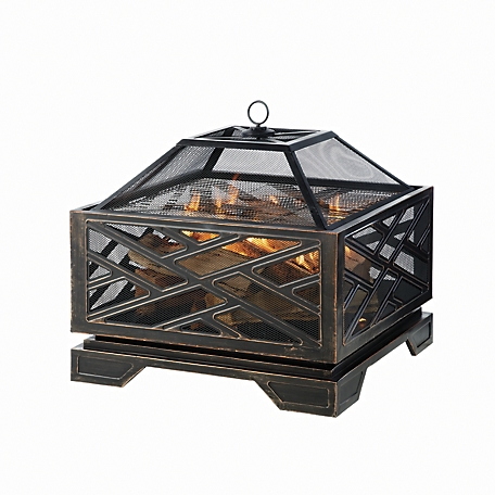 Pleasant Hearth 26 in. Extra-Deep Martin Wood Burning Fire Pit, Chrome Cooking Grid