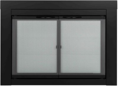 Pleasant Hearth Cabinet Style Alpine Glass Fireplace Screen Doors, Black, Small