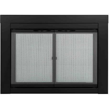 Pleasant Hearth Cabinet Style Alpine Glass Fireplace Screen Doors, Black, Small