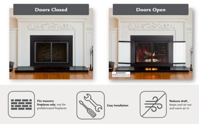 Image showing  Cabinet Style Alpine Glass Fireplace Screen Doors, Black, Small