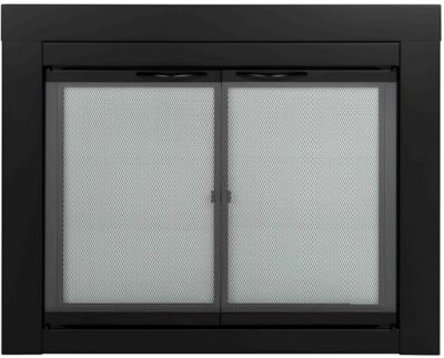 Pleasant Hearth Cabinet Style Alpine Glass Fireplace Screen Doors, Black, Medium