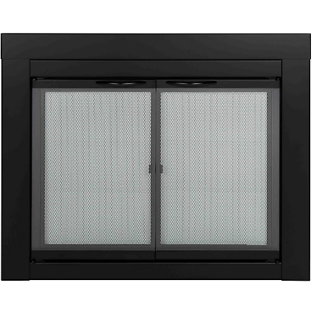 Pleasant Hearth Cabinet Style Alpine Glass Fireplace Screen Doors, Black, Medium