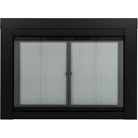 Pleasant Hearth Bifold Style Ascot Glass Fireplace Screen Doors, Black, Small